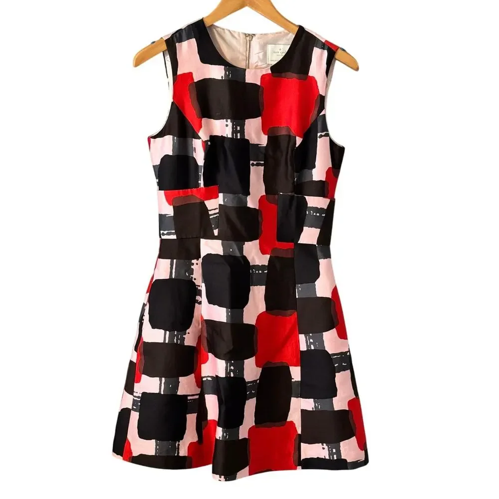 Kate Spade Marti Bow-Back Multi Colored Red Black Dress Womens size 6